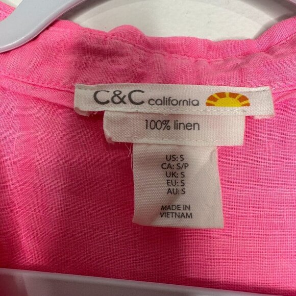 C&C California Linen Button up Shirt Small Hot Pink - Picture 5 of 7